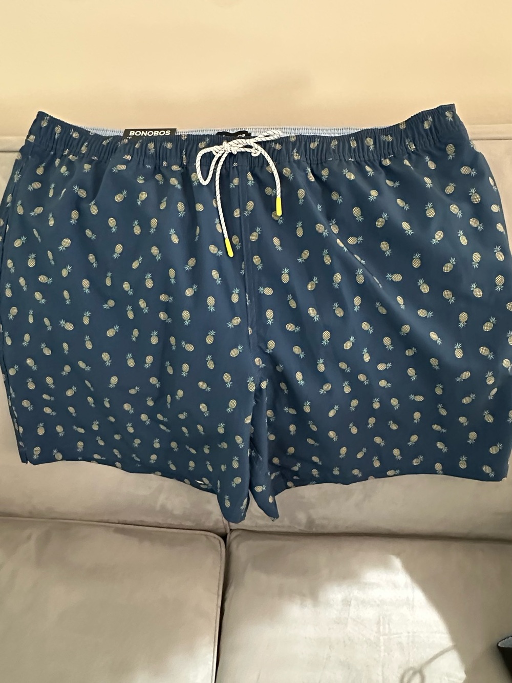 Bonobos Navy Swim Trunks with Yellow Pineapple Print